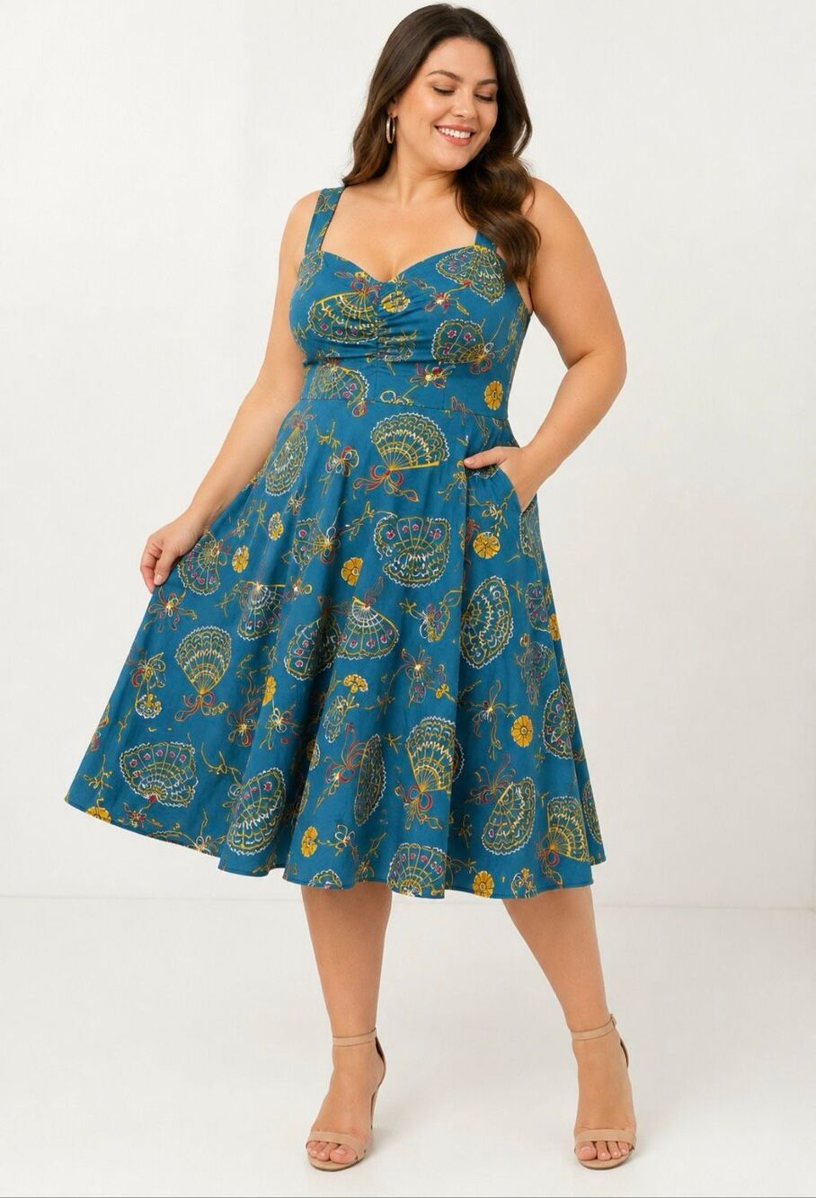 Laura Byrnes x Hope Johnstun Spanish Fan Swing Dress Teal NWT XL